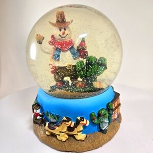Vintage St. Nicholas Square Cowboy Snowman Snow Globe 8" Southwestern Christmas